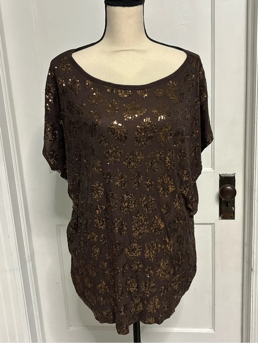 Michael Kors Brown Sequin Short-Sleeve Tunic Top